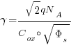 gamma ={sqrt{2}{qN_A }}/{C_ox circ sqrt { {Phi_s} }} 