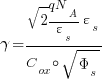 gamma ={sqrt{2}{qN_A / varepsilon_s}{varepsilon_s}}/{C_ox circ sqrt { {Phi_s} }} 